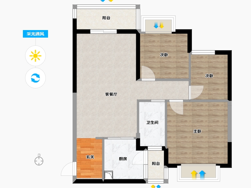 广西壮族自治区-南宁市-南宁恒大悦龙台-76.00-户型库-采光通风