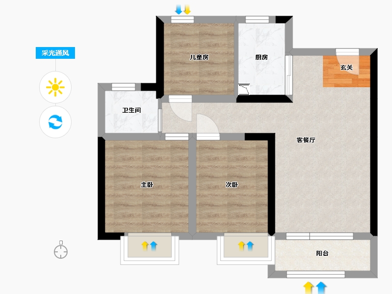 山东省-青岛市-世茂锦域-56.96-户型库-采光通风