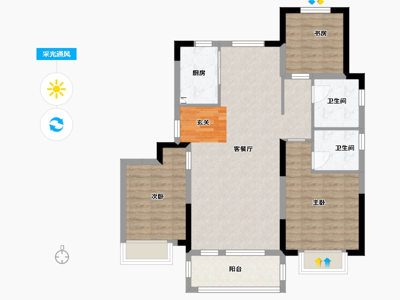 山东省-青岛市-鑫江花漾里-85.60-户型库-采光通风