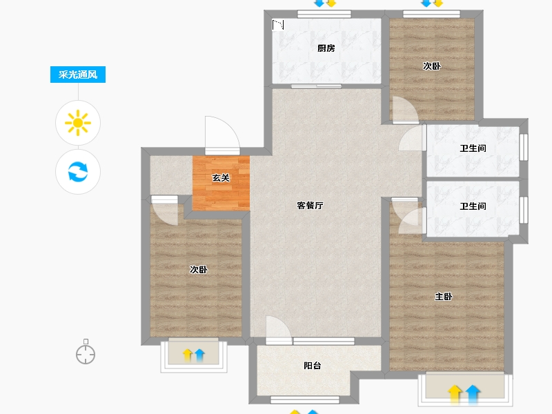 山东省-青岛市-海尔产城创白云山花园-94.40-户型库-采光通风