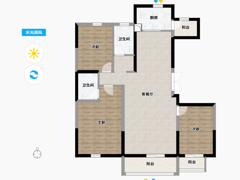 宁夏回族自治区-银川市-金地花园C区-104.71-户型库-采光通风