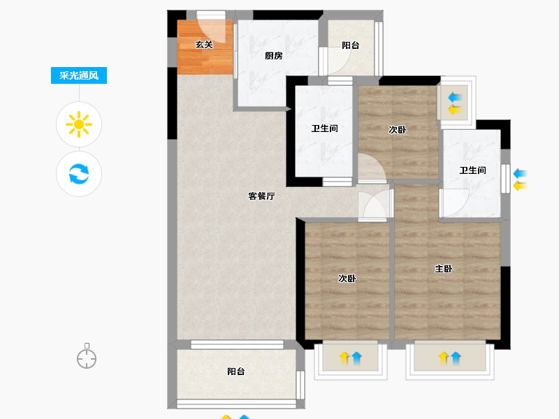 广东省-佛山市-敏捷三和府-70.41-户型库-采光通风