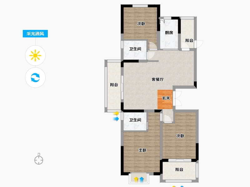 江苏省-扬州市-星地雅苑-98.40-户型库-采光通风