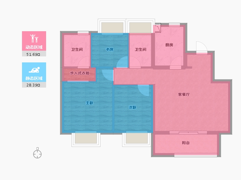 上海-上海市-保利玲�h公馆-71.21-户型库-动静分区