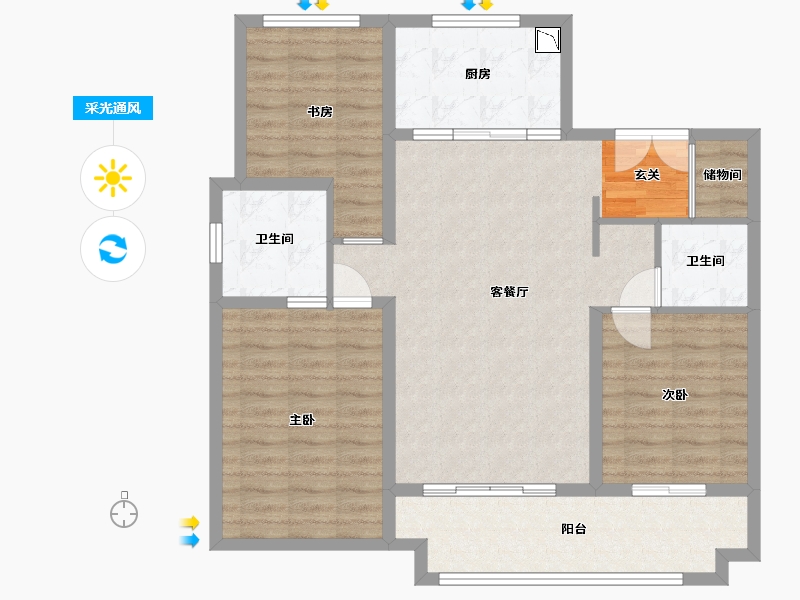 河北省-石家庄市-万科翡翠书院-98.13-户型库-采光通风