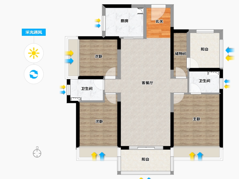 广东省-惠州市-陆丰龙光玖龙府-99.68-户型库-采光通风