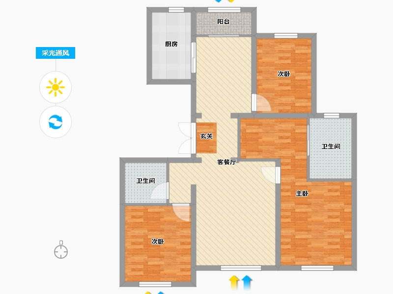 天津-天津市-天津全运村-104.89-户型库-采光通风