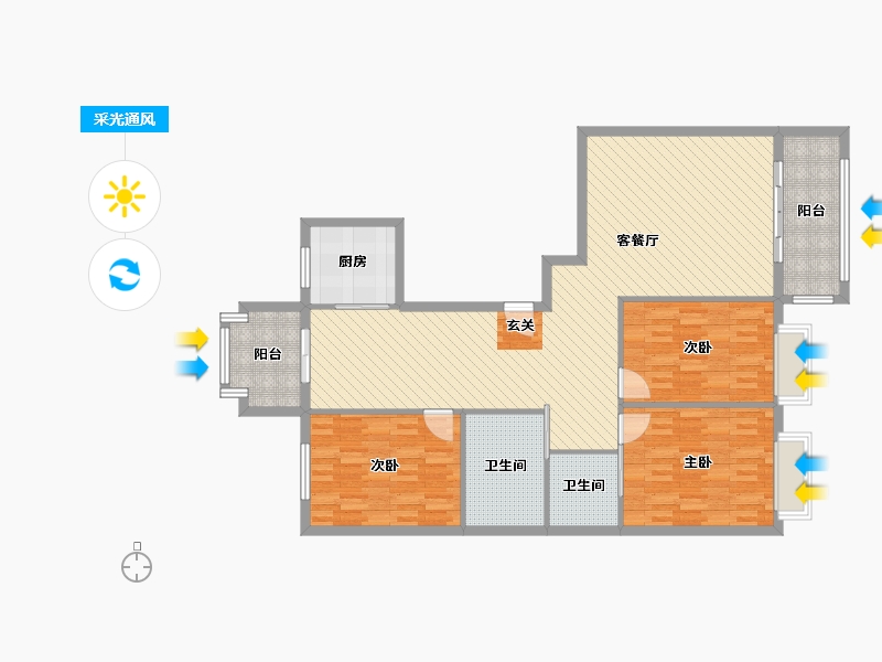 山西省-阳泉市-安康家园三期-124.52-户型库-采光通风