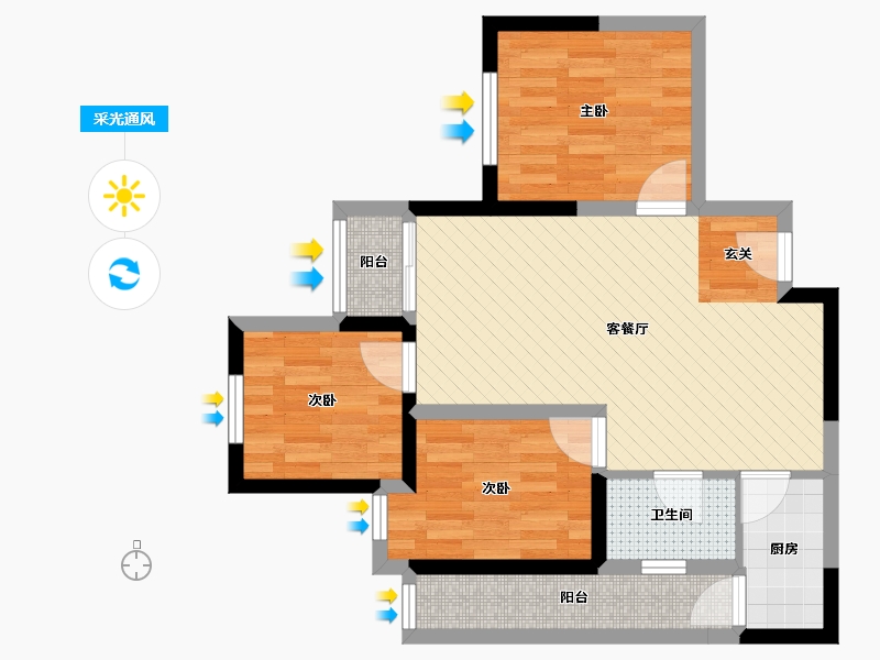 云南省-昆明市-蓝光天娇城-65.04-户型库-采光通风