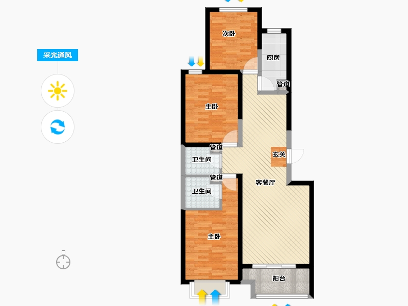 河北省-石家庄市-润德天悦城-85.71-户型库-采光通风