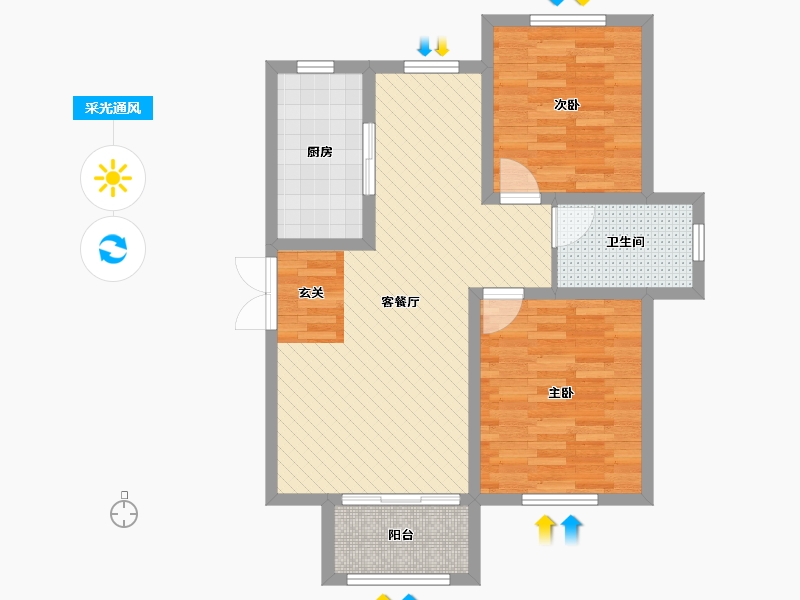 山东省-威海市-华夏山海城牡丹花园-73.60-户型库-采光通风