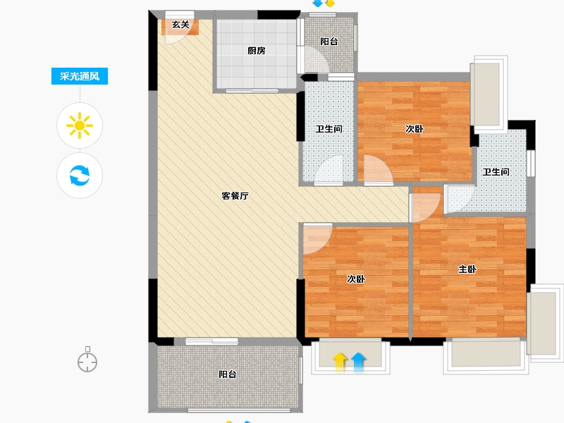 广东省-清远市-凤凰花园-90.91-户型库-采光通风