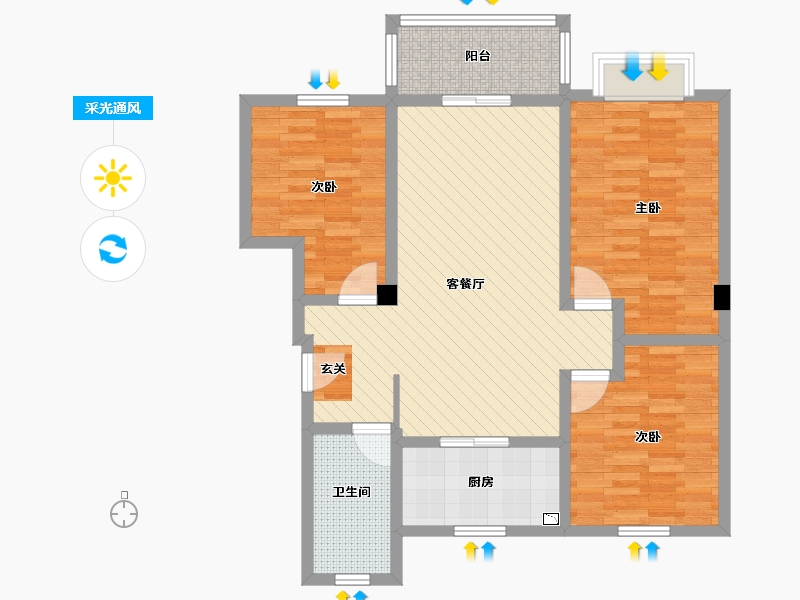 安徽省-阜阳市-利华皇家公馆-92.38-户型库-采光通风