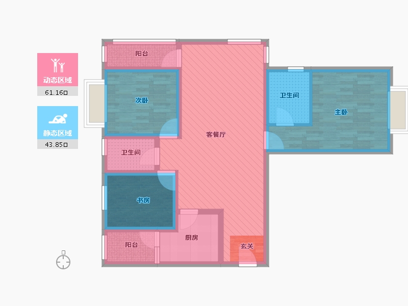 云南省-昆明市-化城二区安置房。客厅向东-91.17-户型库-动静分区