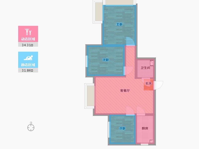 辽宁省-沈阳市-圣诺园-56.97-户型库-动静分区