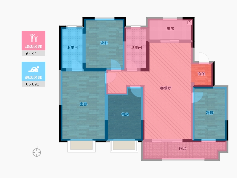 陕西省-西安市-大华曲江公园世家-114.77-户型库-动静分区