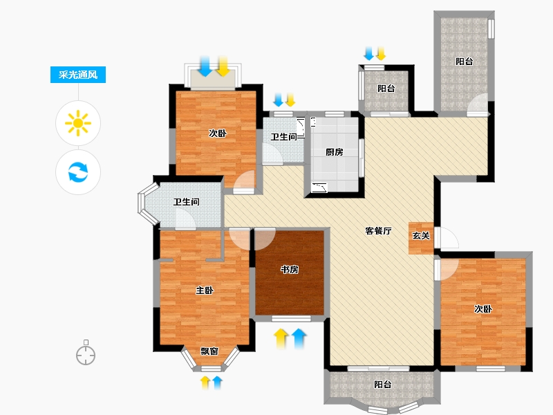 江苏省-南通市-爱法山水国际-135.38-户型库-采光通风