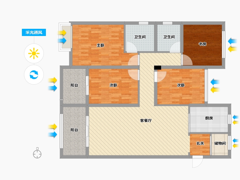 浙江省-金华市-胡海城市花园-118.58-户型库-采光通风