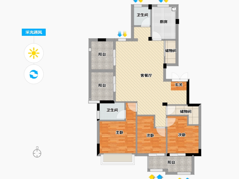 浙江省-嘉兴市-丽江半岛-107.79-户型库-采光通风