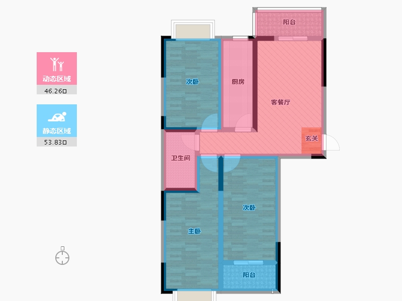 陕西省-咸阳市-枫景苑-86.04-户型库-动静分区