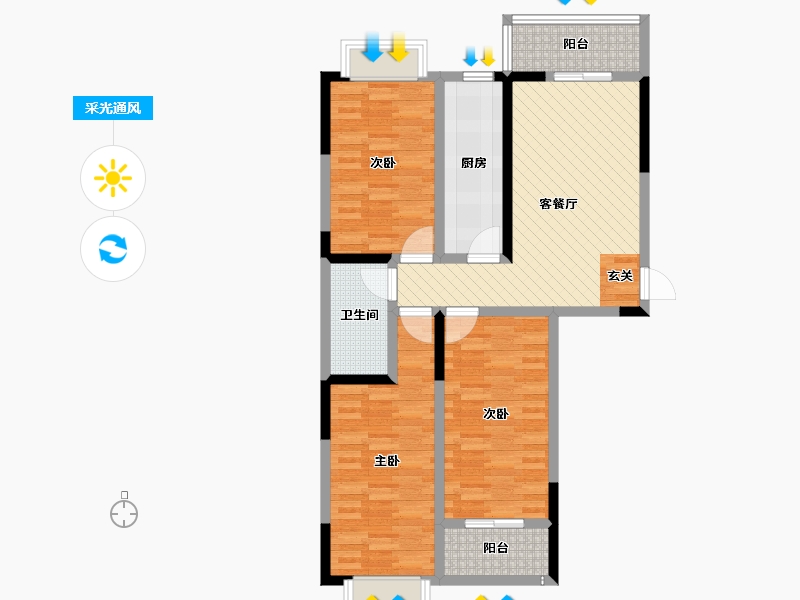 陕西省-咸阳市-枫景苑-86.04-户型库-采光通风