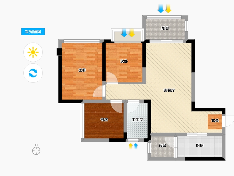 重庆-重庆市-财信时光里-75.43-户型库-采光通风