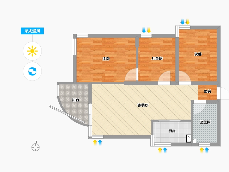 浙江省-金华市-金城嘉园-68.01-户型库-采光通风