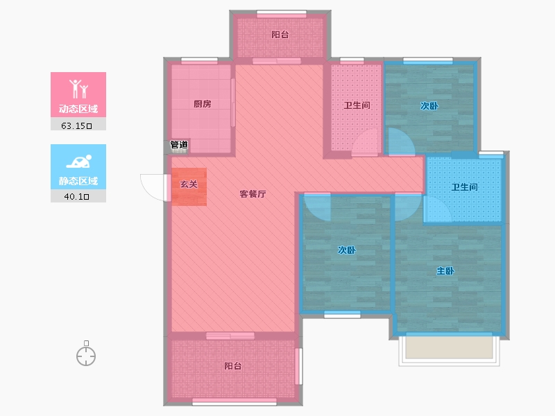 湖北省-黄石市-航宇罗马假日-91.45-户型库-动静分区