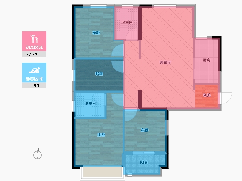 湖北省-黄冈市-邻江公馆-91.00-户型库-动静分区