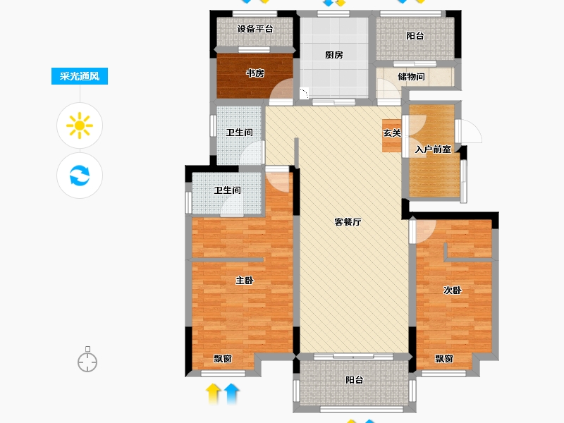 浙江省-杭州市-祥源・金港湾-113.89-户型库-采光通风