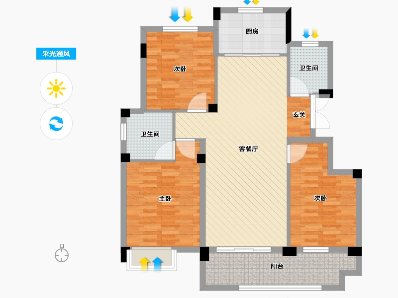 安徽省-黄山市-汇丰花园-95.80-户型库-采光通风