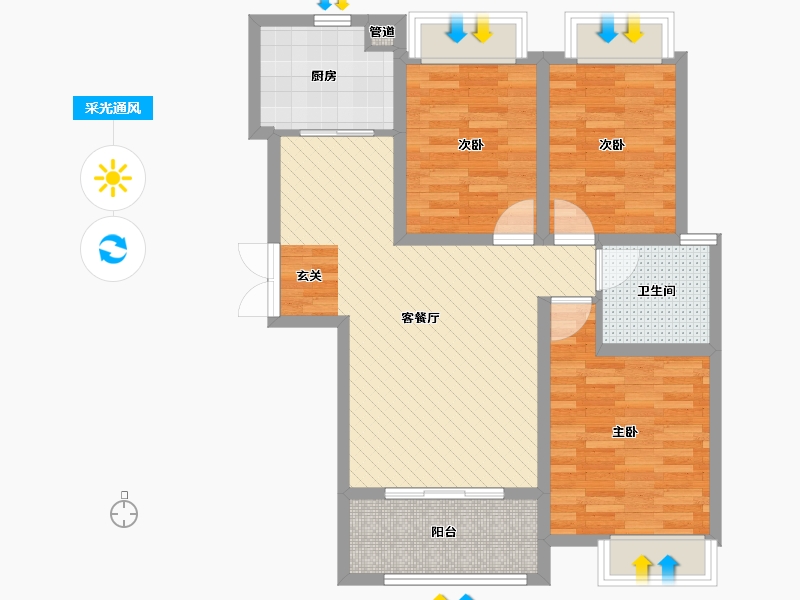 河南省-郑州市-汇泉西悦城-78.85-户型库-采光通风