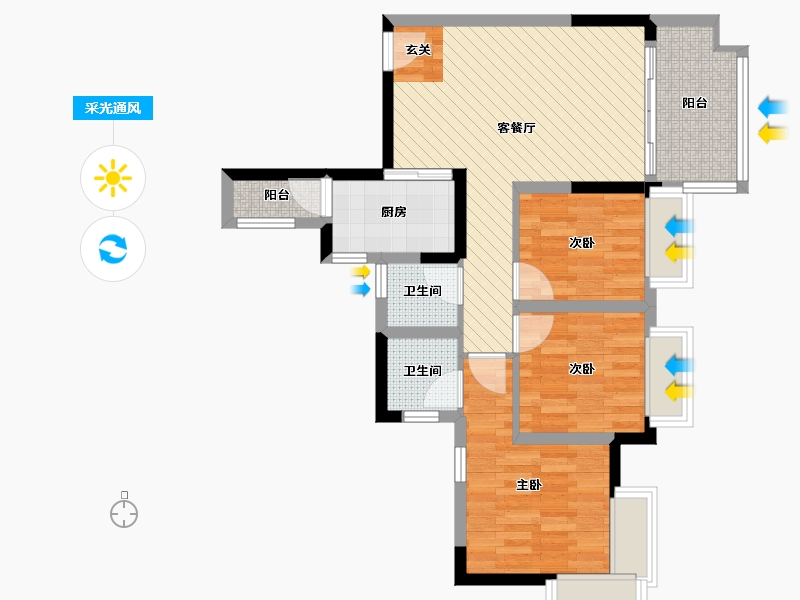 四川省-南充市-领秀清华小区-68.68-户型库-采光通风