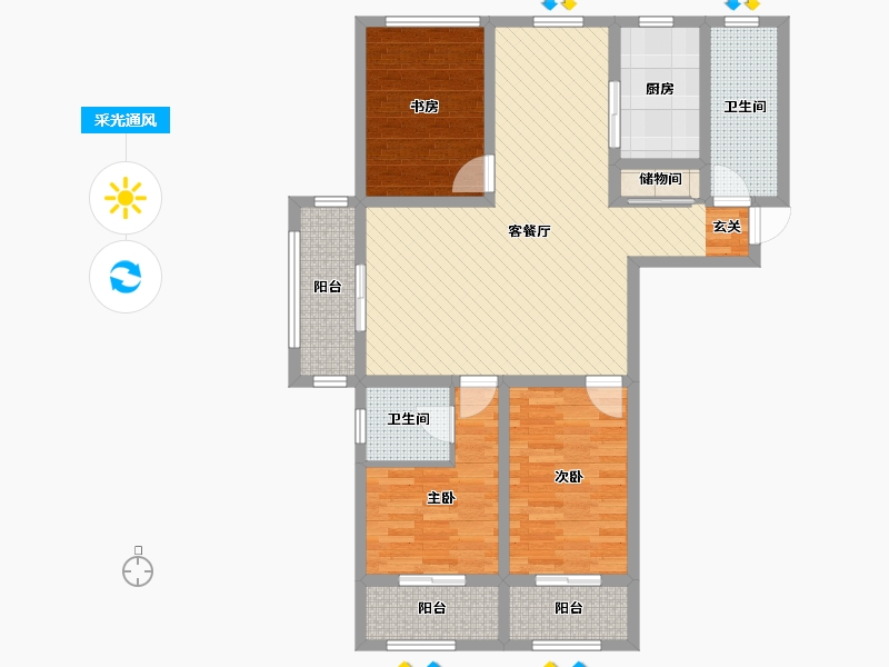 山东省-烟台市-龙门山水华庭-99.90-户型库-采光通风