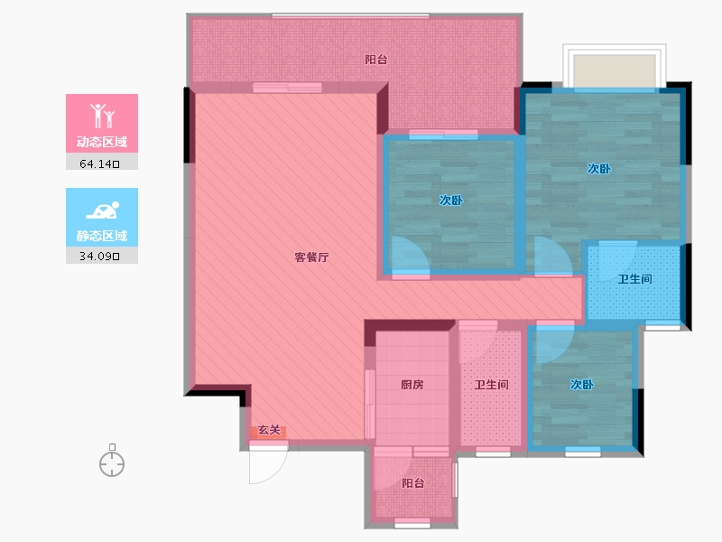 贵州省-黔南布依族苗族自治州-水岸公馆-85.04-户型库-动静分区