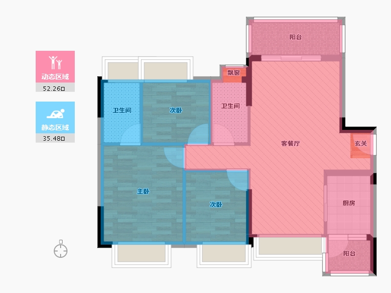 广东省-清远市-胜利茶文化博览城2号楼一梯03单元-77.20-户型库-动静分区