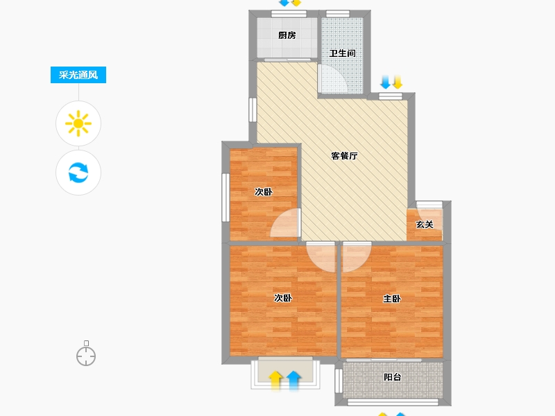 江苏省-南京市-谭桥公寓-65.60-户型库-采光通风