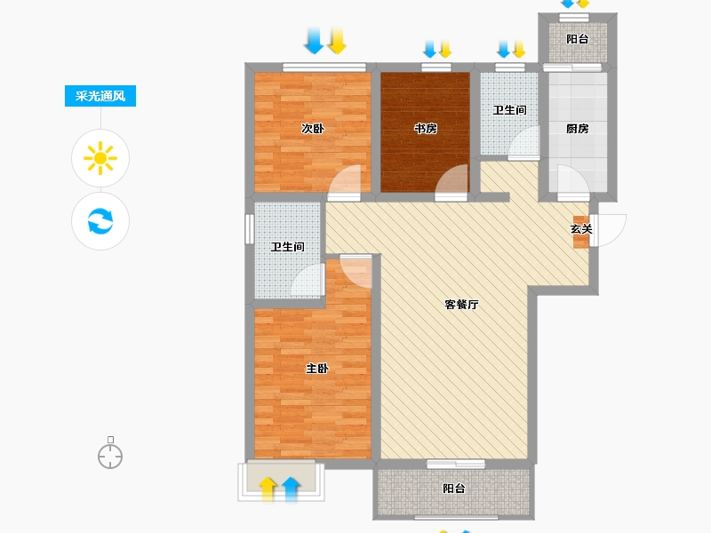 山西省-临汾市-临汾市东盛华庭-83.27-户型库-采光通风