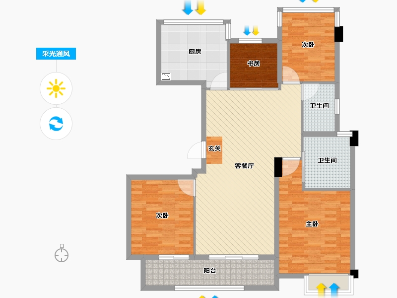 浙江省-宁波市-雅戈尔新长岛-107.00-户型库-采光通风