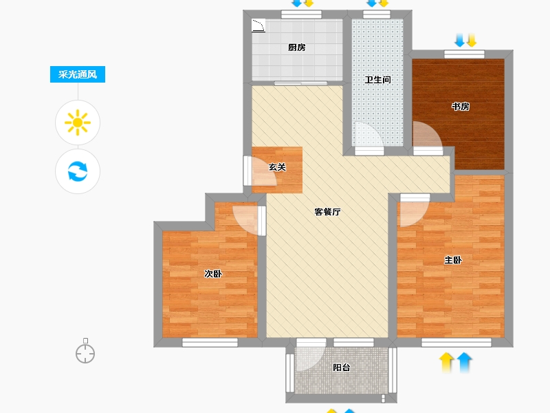 山东省-青岛市-世茂公园美地-71.00-户型库-采光通风