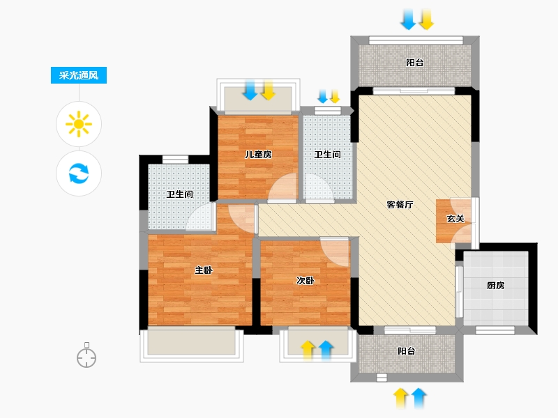 广东省-惠州市-惠州市惠阳区白云二路-67.20-户型库-采光通风