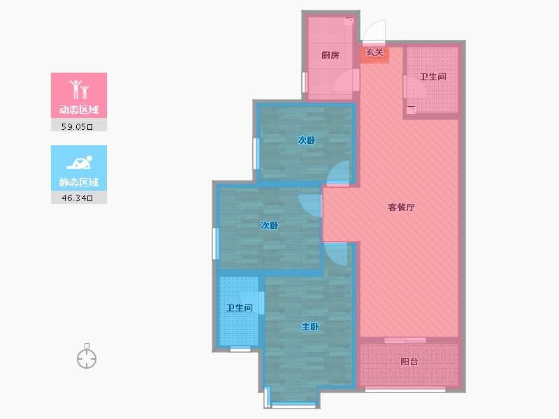 陕西省-西安市-西勘小区-92.37-户型库-动静分区