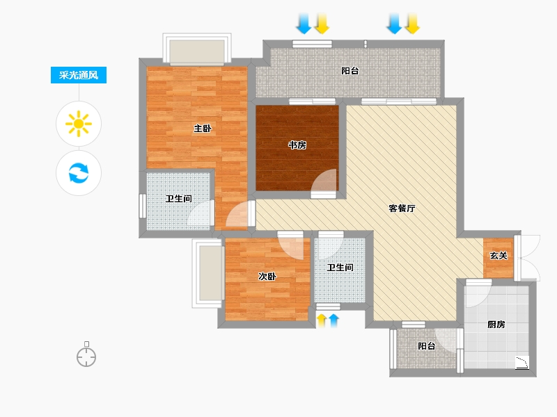 重庆-重庆市-渝开发格莱美城-85.03-户型库-采光通风