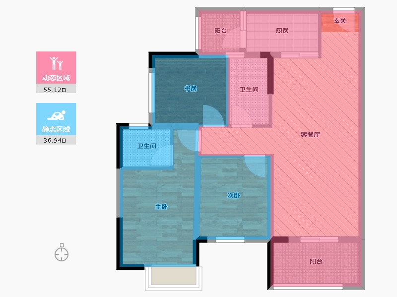 重庆-重庆市-兰乔圣菲-80.05-户型库-动静分区