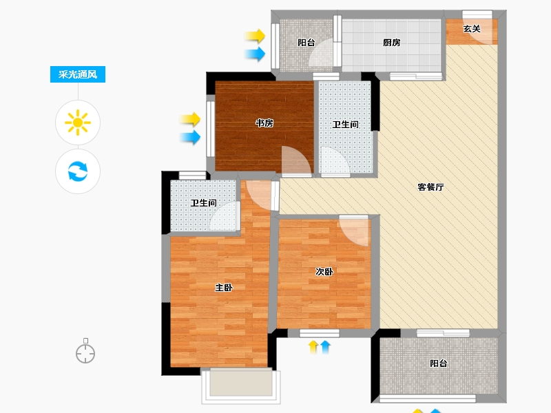 重庆-重庆市-兰乔圣菲-80.05-户型库-采光通风