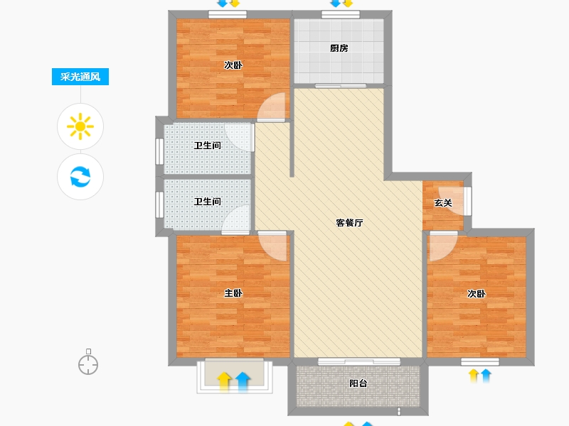 河北省-唐山市-塞纳城邦-86.59-户型库-采光通风