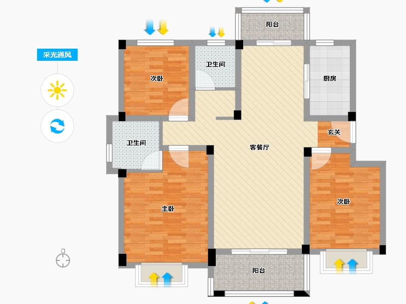 安徽省-宿州市-砀郡新城-97.75-户型库-采光通风