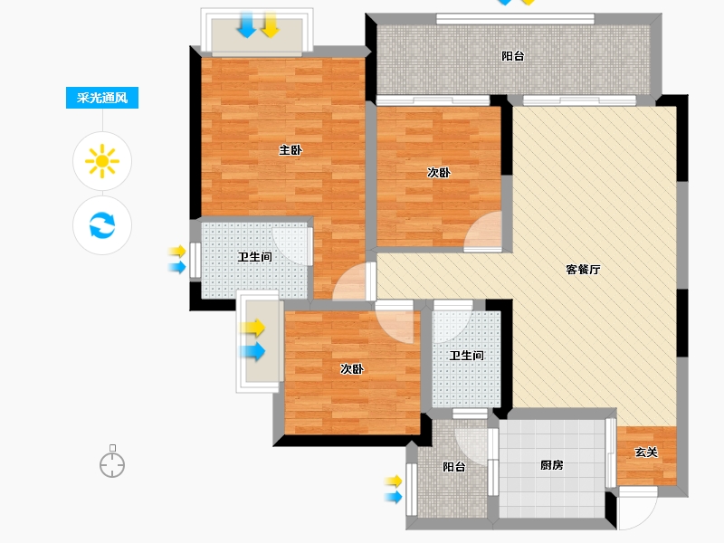 四川省-绵阳市-江岸国际-87.47-户型库-采光通风