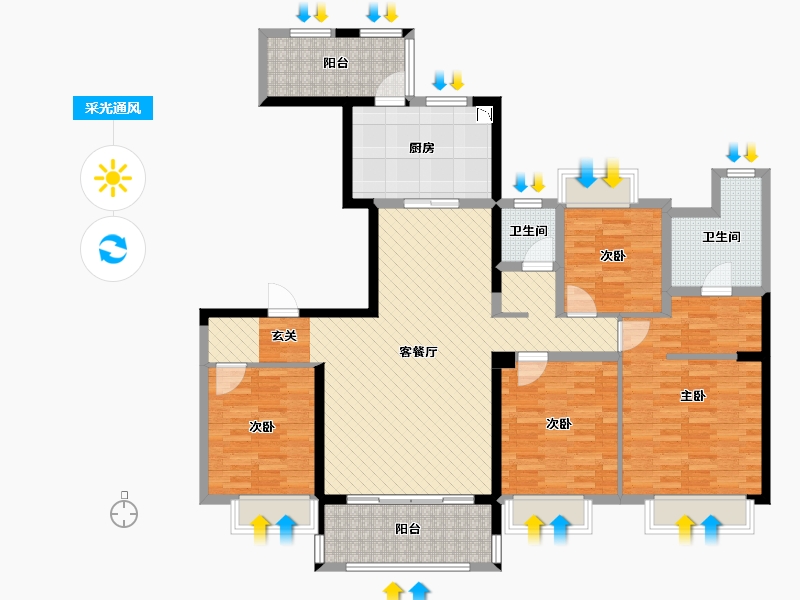 江苏省-盐城市-盐都区碧桂园二期-130.54-户型库-采光通风