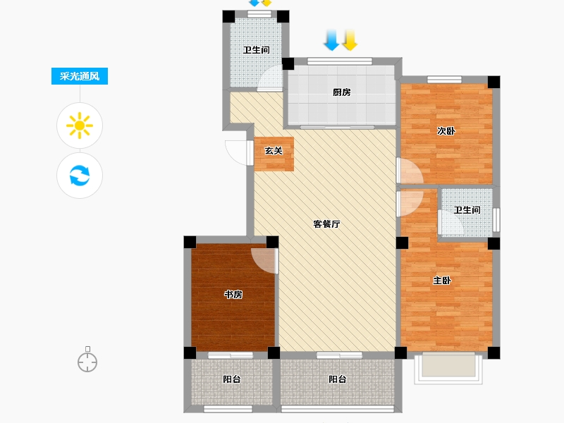 山东省-烟台市-金泽苑-94.82-户型库-采光通风